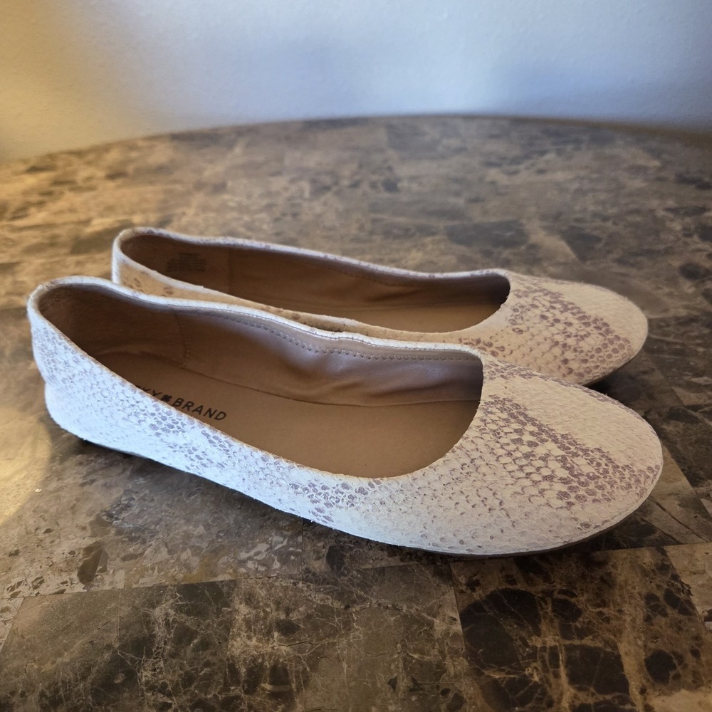 Lucky Brand Emmie light‎ Snakeprint Leather Ballet Flats sz US 8.5M EU39 neutral